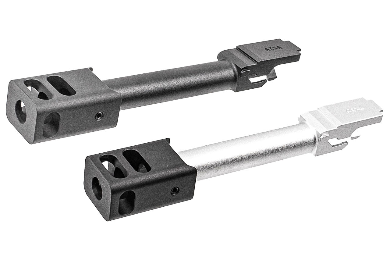 C&C G17G5 Outer Barrel Match 4-Port Compensator 14mm CCW Roland KK* Style For Marui TM G17 Gen5 MOS GBBP Series ( Black / Silver )