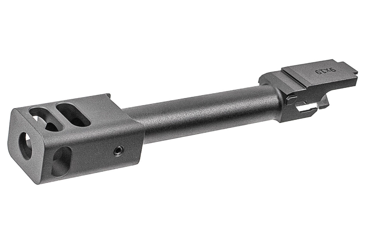 C&C G17G5 Outer Barrel Match 4-Port Compensator 14mm CCW Roland KK* Style For Marui TM G17 Gen5 MOS GBBP Series ( Black / Silver )