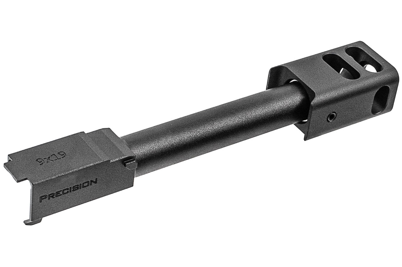 C&C G17G5 Outer Barrel Match 4-Port Compensator 14mm CCW Roland KK* Style For Marui TM G17 Gen5 MOS GBBP Series ( Black / Silver )