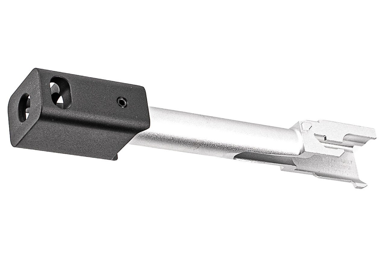 C&C G17G5 Outer Barrel Match 4-Port Compensator 14mm CCW Roland KK* Style For Marui TM G17 Gen5 MOS GBBP Series ( Black / Silver )