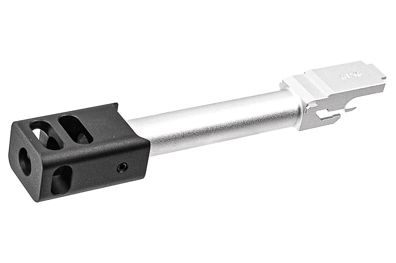 C&C G17G5 Outer Barrel Match 4-Port Compensator 14mm CCW Roland KK* Style For Marui TM G17 Gen5 MOS GBBP Series ( Black / Silver )