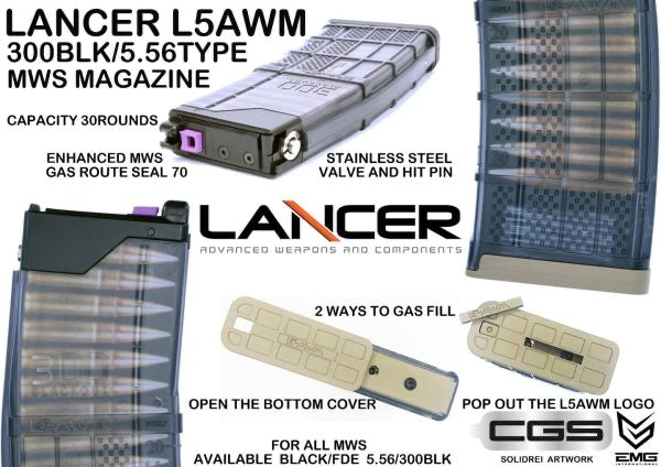 EMG Lancer Systems Licensed L5AWM 30 Rds MWs Gas Magazine for 
