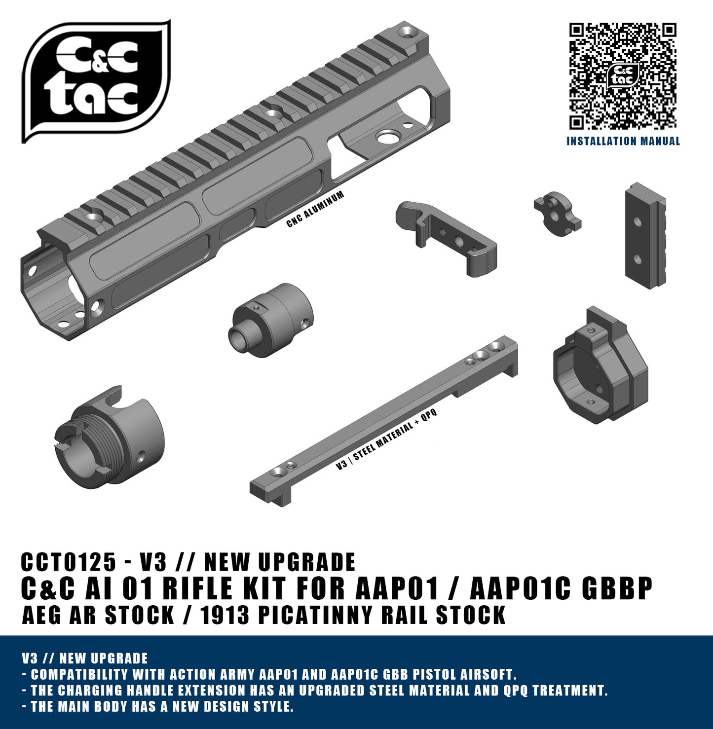C&C AI 01 V3 Rifle Kit for AAP01 / AAP01C GBBP ( Action Army AAP-01 / AAP-01C ) ( Version 3 Compatible AEG M4 AR Stock / 1913 Picatinny Rail Stock )