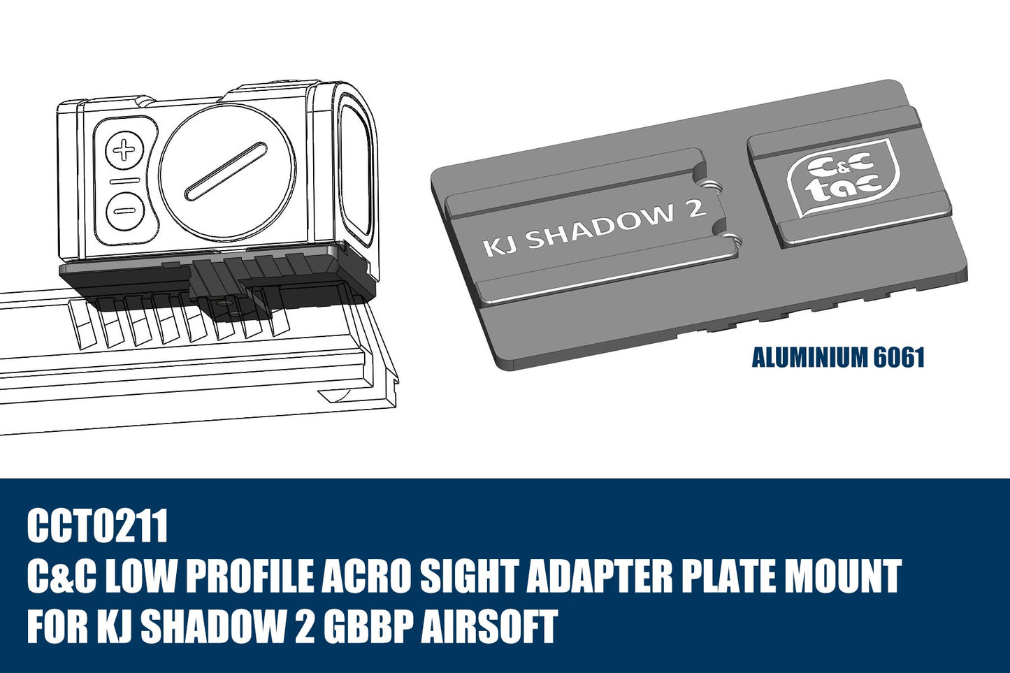 C&C Tac Low Profile ACRO Sight Adapter Plate Mount For KJ Works / ASG CZ Shadow 2 GBBP Series